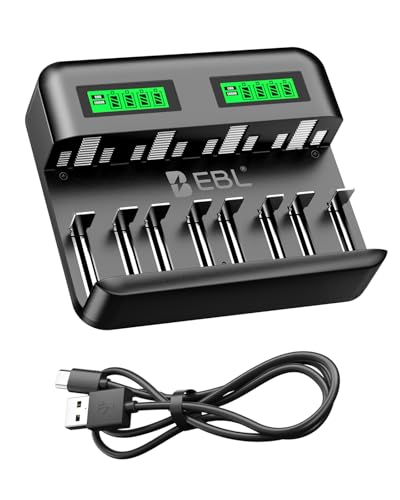 EBL 8 Bay LCD Rechargeable Battery Charger for AA AAA C D Ni-MH Batteries, Type-C Input