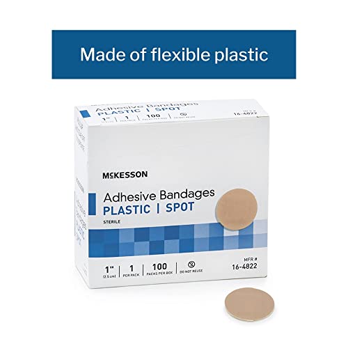 Sterile Plastic Round Spot Bandages - 1 Inch Diameter, 100 Count