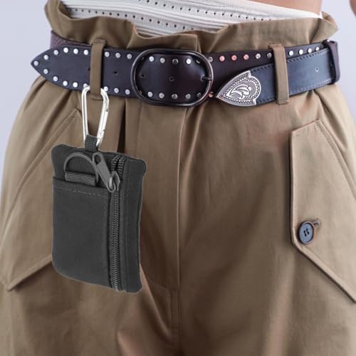 EDC Pocket Pouch - Mini Molle Wallet with Carabiner, Black