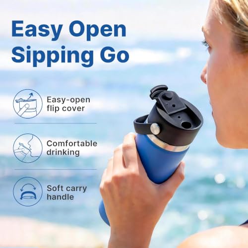 Flip Lid with Handle for Wide Mouth Water Bottles - Black 1 Pack