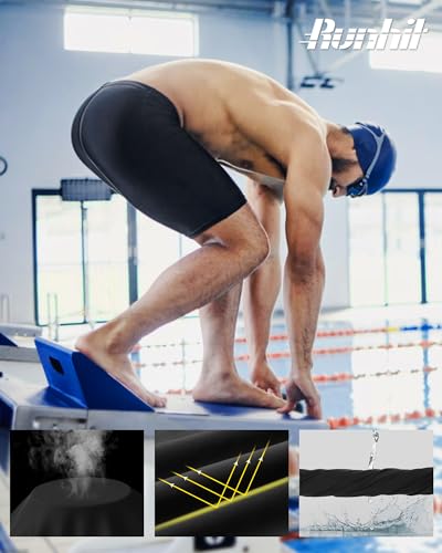 Runhit Men's Swim Jammers - Competitive Racing Sports Swimsuit, Quick Dry, UPF 50+ - Black & Red, Large