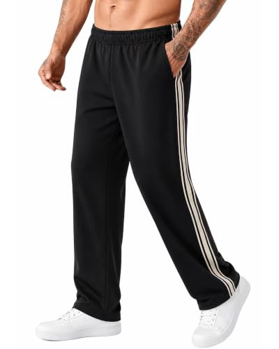 Men's Baggy Open Bottom Sports Sweatpants with Side Stripes