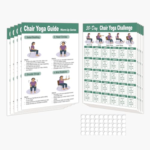 Chair Yoga Poster Set for Seniors - 5 Illustrated Guides & 5 Challenges