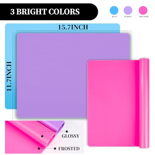 Silicone Mats for Resin Crafts - 3 PCS Nonstick Pads in Pink, Purple & Blue - 15.7” x 11.7”