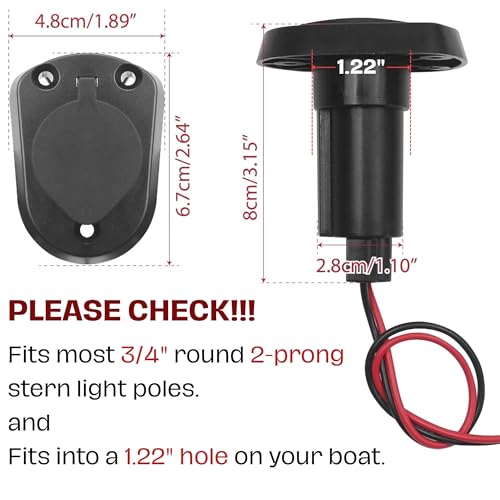 Marine Boat Stern Light Socket Base 3/4" 2-Prong Replacement for Navigation & All-Round Lights