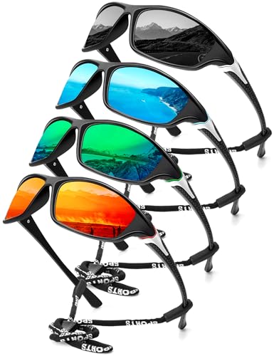 Polarized Sports Sunglasses for Men - UV400 Protection, 4-Pack