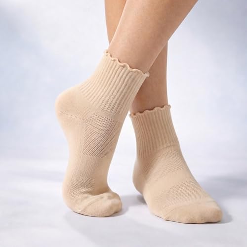 LOOMPOP Women’s Ruffle Mini Crew & Ankle Socks, 5-9 Pairs Cotton Cushioned Athletic Socks (Multicolor) for Running & Tennis