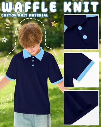 Boys' Short Sleeve Shirt - Navy Blue/Sky Blue, 11-12 Years