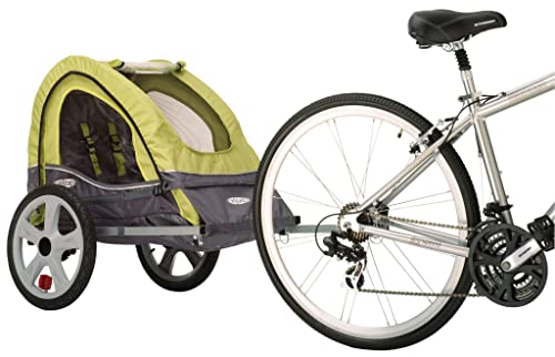 Child Bike Trailer with Folding Frame & 5-Point Harness - Green/Grey