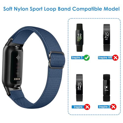 Soft Elastic Nylon Loop Band for Fitbit Inspire 3 - Navy