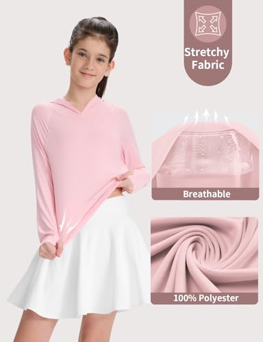 Girls' Hooded Rash Guard Swim Shirt - Pink, UPF 50+ - Large