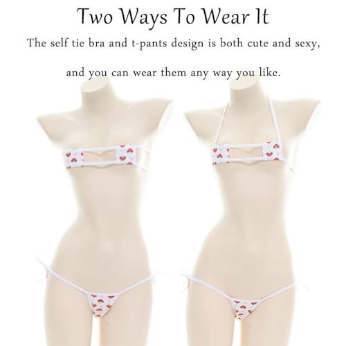 Kawaii Heart Embroidery Micro Bikini Set - One Size Strawberry
