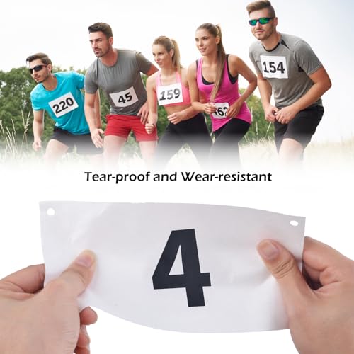 Running Bib Numbers 1-50 - Waterproof Tyvek Paper Tags with Safety Pins - Black & White