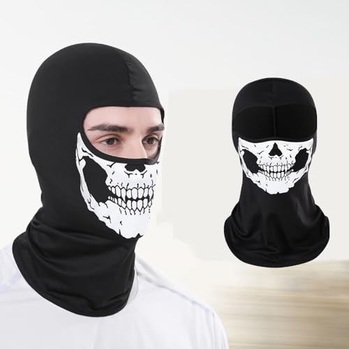 Wnddle 2Pcs Skull Ghost Face Balaclava - Breathable Full Face Mask for Men, Motorcycle & Halloween Costume, Standard
