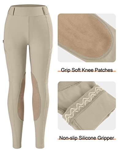 Kids Horse Riding Pants with Zipper Pockets - Medium Khaki