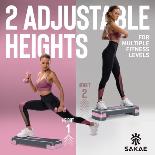 Aerobic Stepper Set with Dumbbells & Measuring Tape - Pink Grey