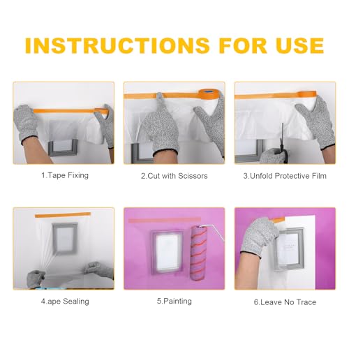 Tape and Drape, Pre-Taped Masking Film, for Automotive Covering Painting Paint Masking, 43.3-in x 66-Feet