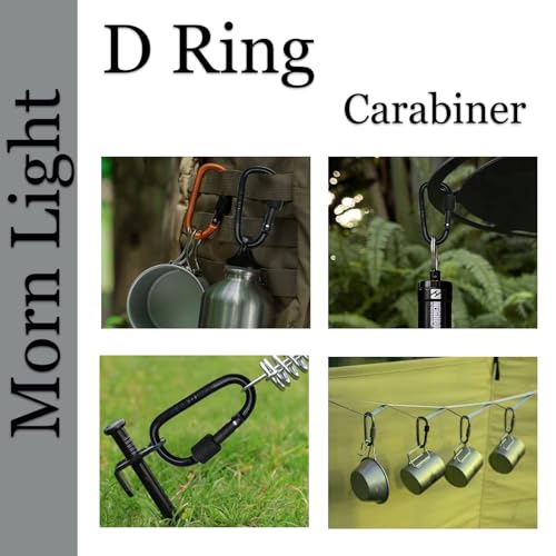 3-Inch D-Shape Locking Carabiner Clips - Black - 6 Pack