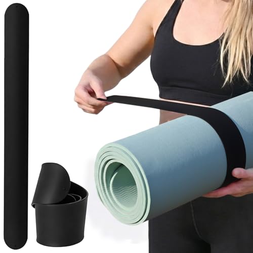 Yoga Mat Strap Slap Band - Black Silicone Holder for Rolled Mats
