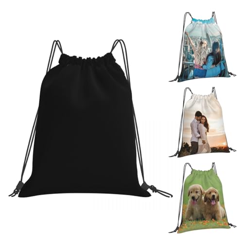 Personalized Drawstring Backpack - Custom Sports Bag - Pure Black