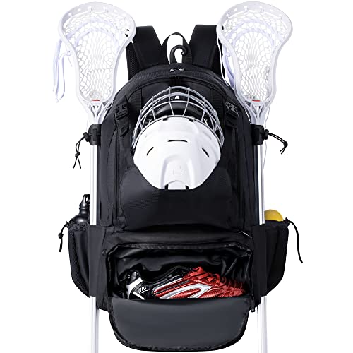 GoHimal Extra Large Lacrosse Backpack with Dual Stick Holders - Black L
