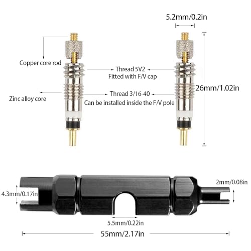 Presta Valve Core Removal Tool Kit - 12 Brass Cores & Tool - Black