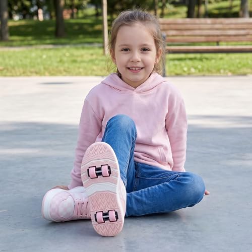Kids Pink & White Detachable 2-Wheel Roller Skate Shoes - ANEFUN, Beginner Friendly, Girls & Boys, Size 1