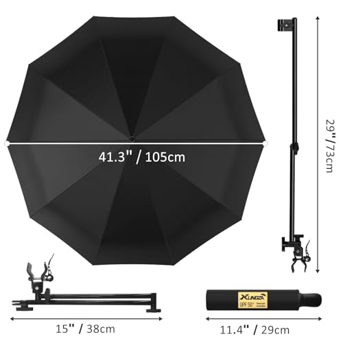 UPF 50+ Beach Umbrella with Adjustable Universal Clamp - Black