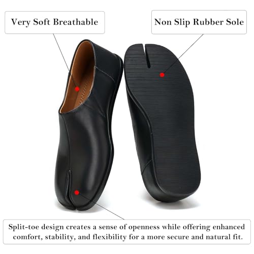 UBWDU Split Toe Shoes Tabi Flats for Women Wide Width, Black 8.5