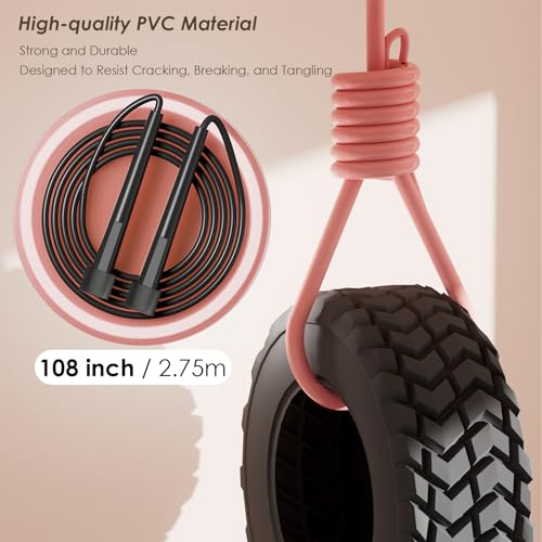 Adjustable Jump Rope Set - 2 Pack Speed Rope for Fitness - Black + Pink