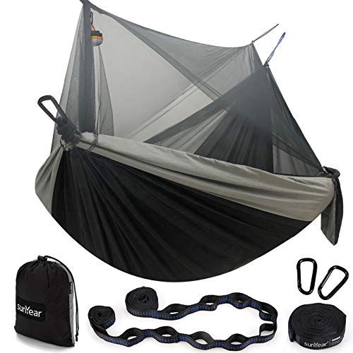 Sunyear Double Outdoor Camping Hammock with Net - Black/Grey, 118"x78"