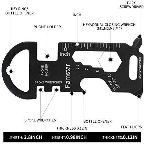Keychain Multi-Tool 3-Pack - Metal Pocket Tool Wrench & Ruler - Black