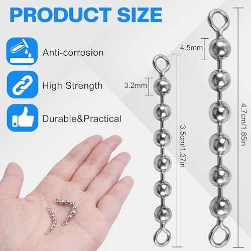 Silanon 40pcs Stainless Steel Fishing Beads Chain Swivels - 6 Beads 3/16"