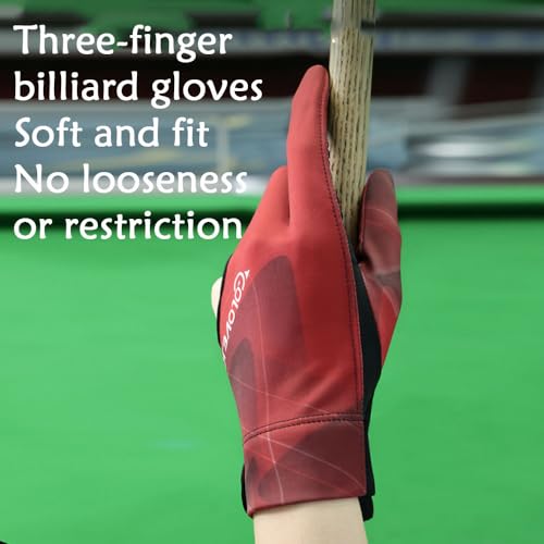Left Hand Billiard Gloves - 3 Finger Snooker Cue Glove - Red