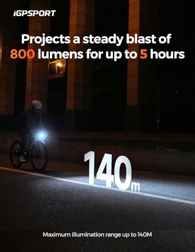 iGPSPORT VS800S 800 Lumen Smart Bike Light - 140m Beam, 220°, 4000mAh USB-C Rechargeable