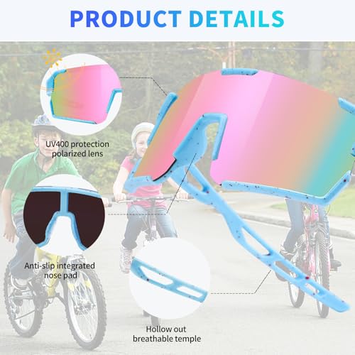 Kids Sunglasses with UV400 Protection - Blue Dark Red Frame Revo Pink Lens