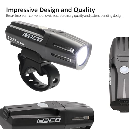 CECO 1000 Lumen Bike Front Light - Waterproof, Rechargeable, 5 Modes