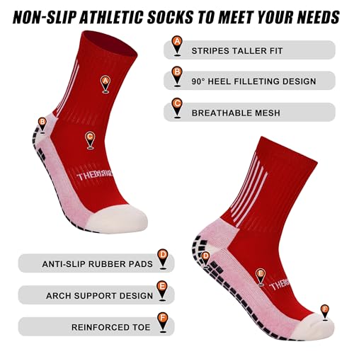 Kids Soccer Grip Socks - Anti-Slip Performance Socks, Red, 4-Pack
