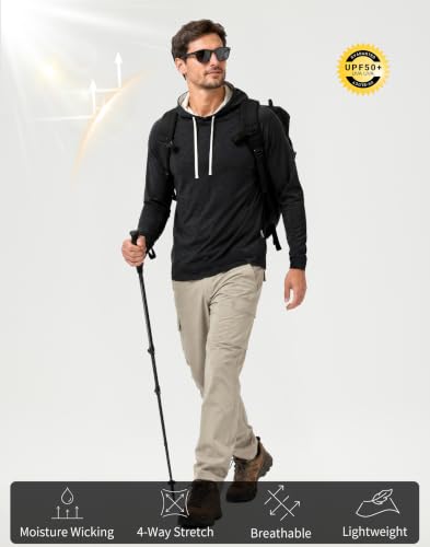 M MAELREG Men’s Lightweight Heather Golf Hooded Sweatshirt – Large Black Heather