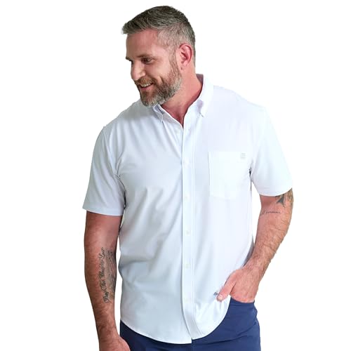HUK Kona Solid Short-Sleeve Fishing Shirt for Men, Fresh Salmon, 3X-Large, Included Medium White