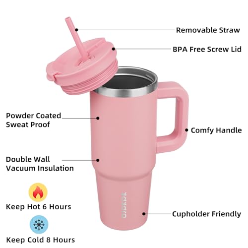 BJPKPK 30oz Light Pink Insulated Stainless Steel Tumbler with Handle & Straw