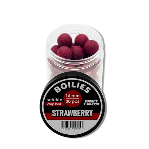 Bait Nerd 16mm Strawberry Soluble Carp Fishing Boilies - 30 Pieces