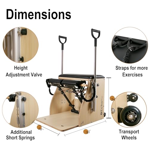Pilates Combo Chair with Handles - Split Pedal Stability - Black