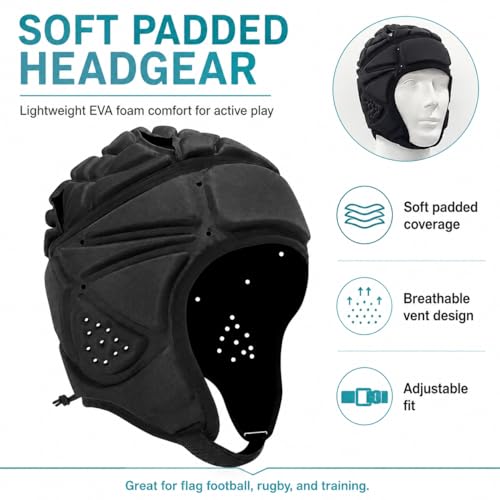 Youth Football Helmet Padding - Adjustable Soft Shell Rugby Helmets, Black Small