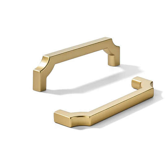 khtumeware 2-Pack 4 Inch Square Brushed Gold Cabinet Pulls, Solid Satin Gold Zinc Alloy Heavy-Duty Handles for Kitchen/Bathroom Cabinets, Drawers & Cupboards (4 Inch Center to Center)