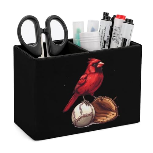 PU Leather Desk Organizer - Red Cardinal Pen Holder
