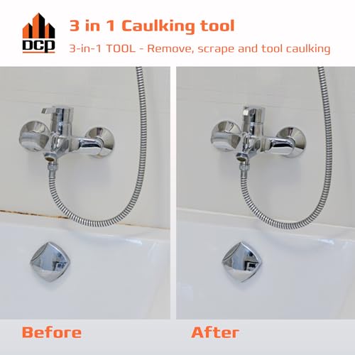 DCP Donseal 3 in 1 Caulking Tool Kit ? Silicone Caulking Tool for Removal, Scraping & Finishing ? Precise Caulk Remover & Applicator with 5 Tooling Pads ? Stainless Steel Caulk Scraper for Smooth Seal