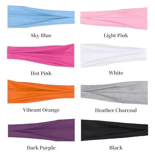 Wide Elastic Headbands for Women - 8 Pack in Vibrant Colors