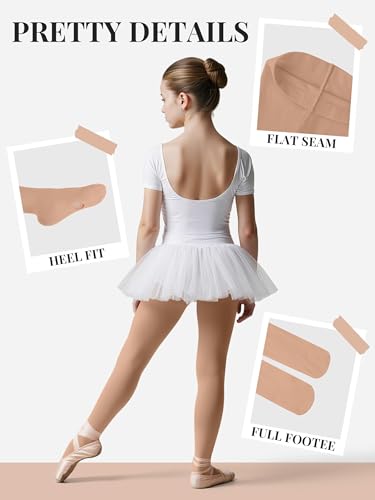 Ultra Soft Ballet Tights for Girls - 4 Pairs, Toddler Size 8-10 Years, Dark Nude