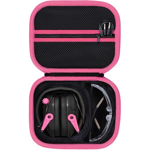 Storage Case Compatible with Walkers Razor Slim/Howard Leight Honeywell Impact Sport/PROHEAR 066 030 Electronic Shooting Earmuffs Hearing Protection Muffs (Black + Pink Case)